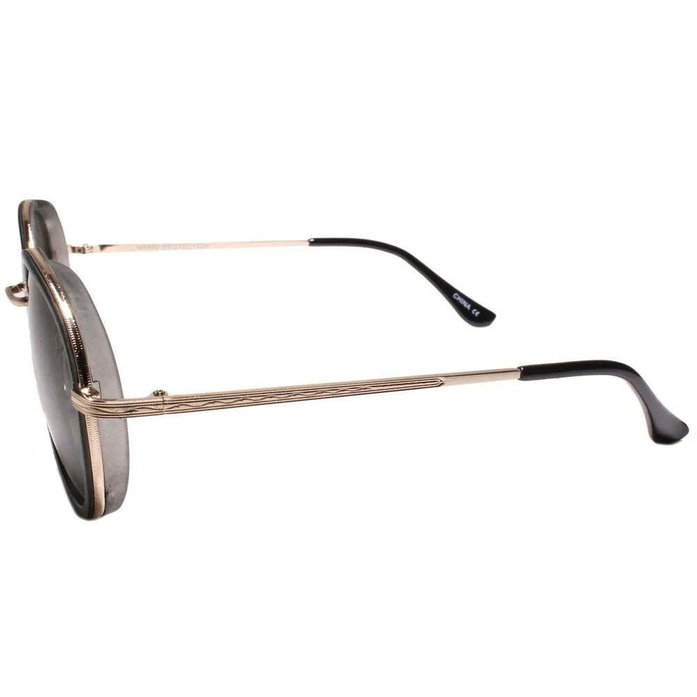 Indie Dapper 90s Retro Vintage Look Round Matte Black & Gold Frame Sunglasses